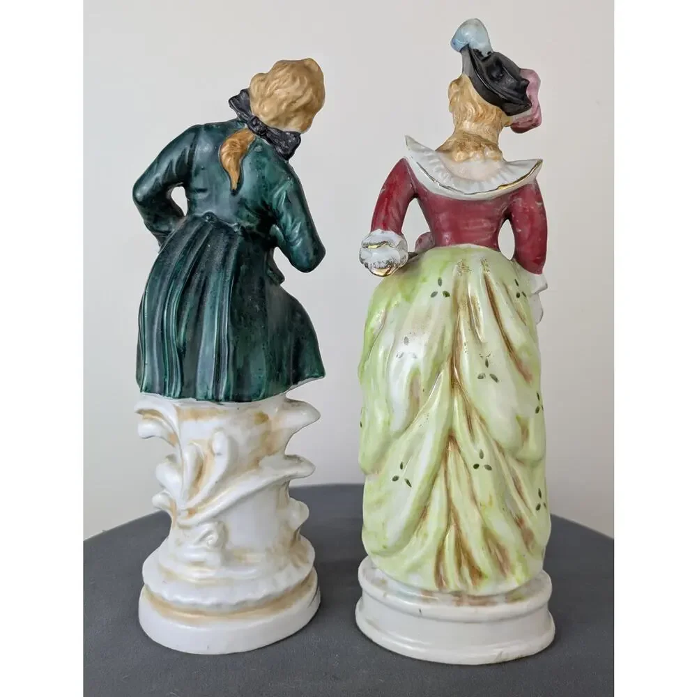 1950s Vintage Japan Victorian Couple Figurines Man Woman Hand Painted Porcelain
